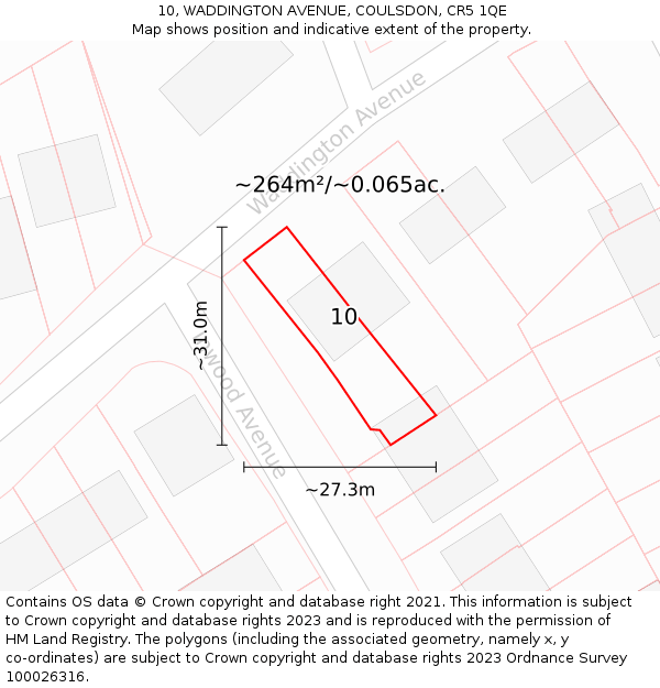 10, WADDINGTON AVENUE, COULSDON, CR5 1QE: Plot and title map
