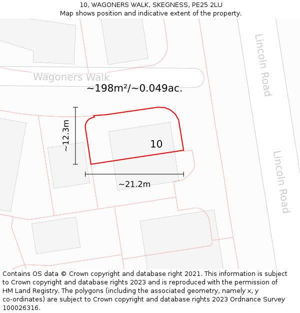 10, WAGONERS WALK, SKEGNESS, PE25 2LU: Plot and title map