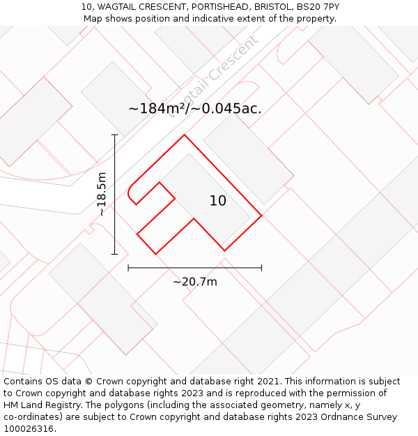 10, WAGTAIL CRESCENT, PORTISHEAD, BRISTOL, BS20 7PY: Plot and title map