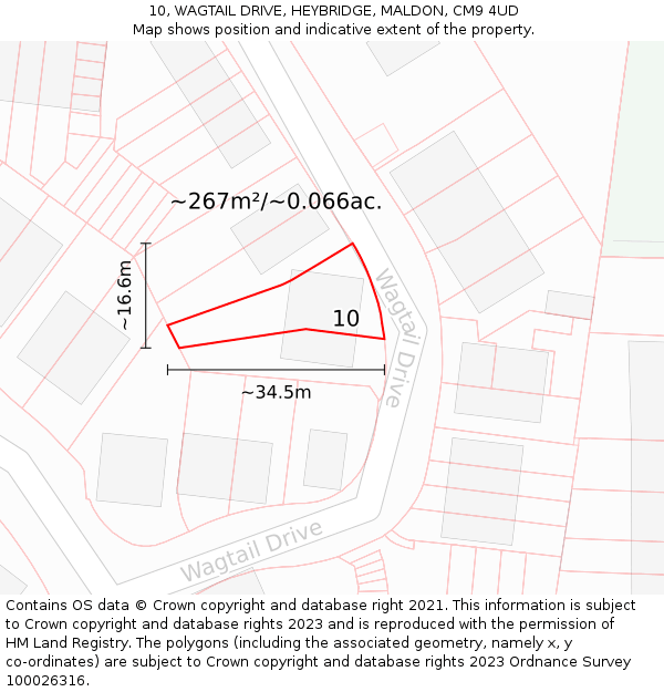 10, WAGTAIL DRIVE, HEYBRIDGE, MALDON, CM9 4UD: Plot and title map
