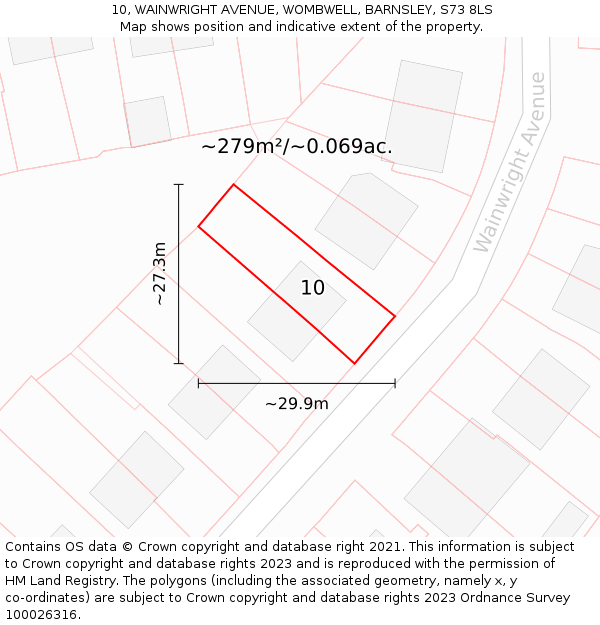 10, WAINWRIGHT AVENUE, WOMBWELL, BARNSLEY, S73 8LS: Plot and title map