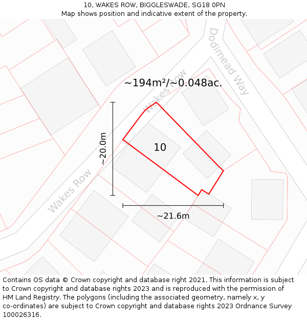 10, WAKES ROW, BIGGLESWADE, SG18 0PN: Plot and title map