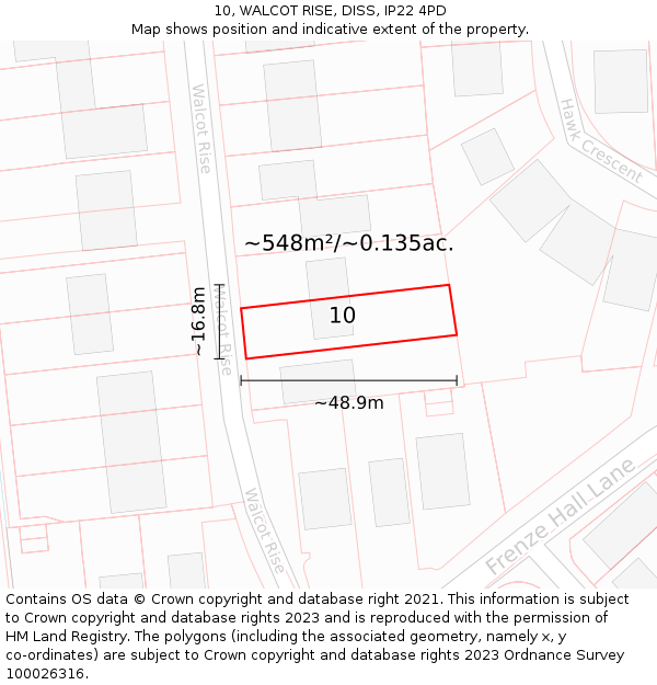 10, WALCOT RISE, DISS, IP22 4PD: Plot and title map