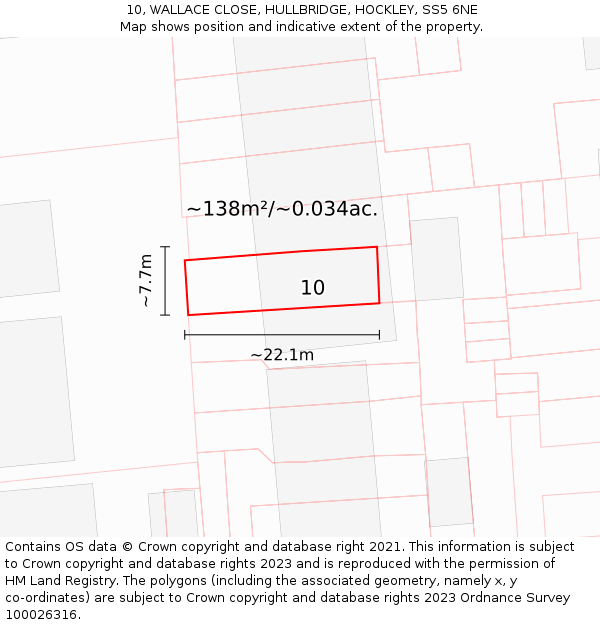 10, WALLACE CLOSE, HULLBRIDGE, HOCKLEY, SS5 6NE: Plot and title map