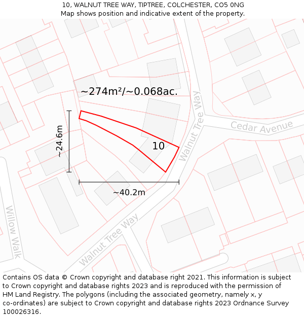 10, WALNUT TREE WAY, TIPTREE, COLCHESTER, CO5 0NG: Plot and title map