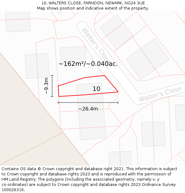 10, WALTERS CLOSE, FARNDON, NEWARK, NG24 3UE: Plot and title map
