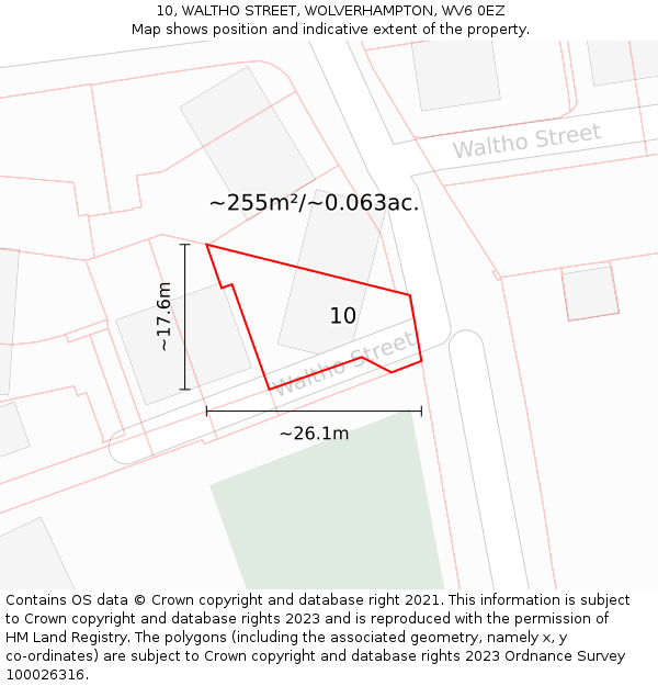 10, WALTHO STREET, WOLVERHAMPTON, WV6 0EZ: Plot and title map