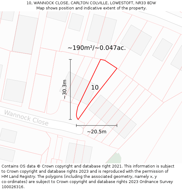 10, WANNOCK CLOSE, CARLTON COLVILLE, LOWESTOFT, NR33 8DW: Plot and title map