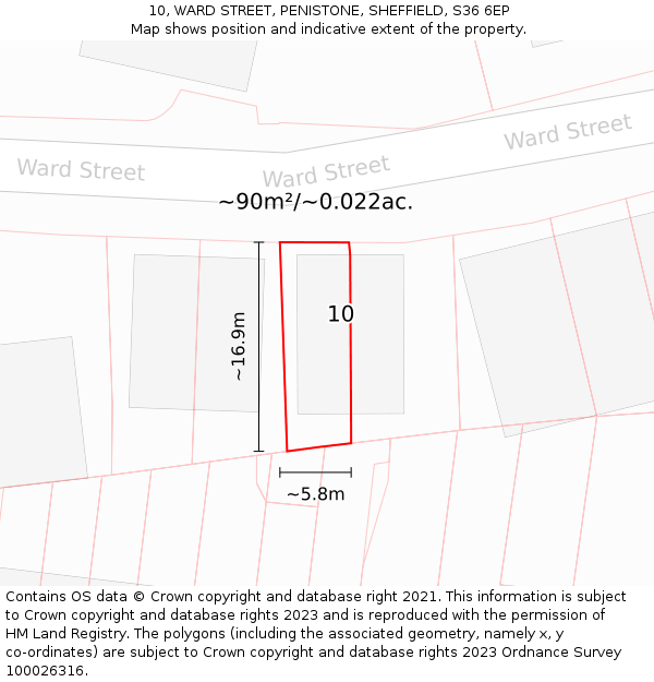 10, WARD STREET, PENISTONE, SHEFFIELD, S36 6EP: Plot and title map