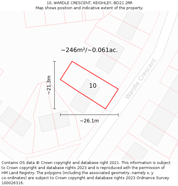 10, WARDLE CRESCENT, KEIGHLEY, BD21 2RR: Plot and title map