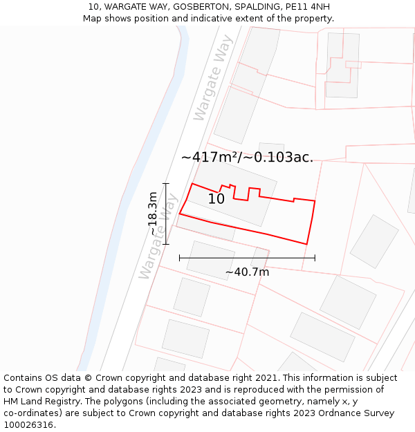 10, WARGATE WAY, GOSBERTON, SPALDING, PE11 4NH: Plot and title map