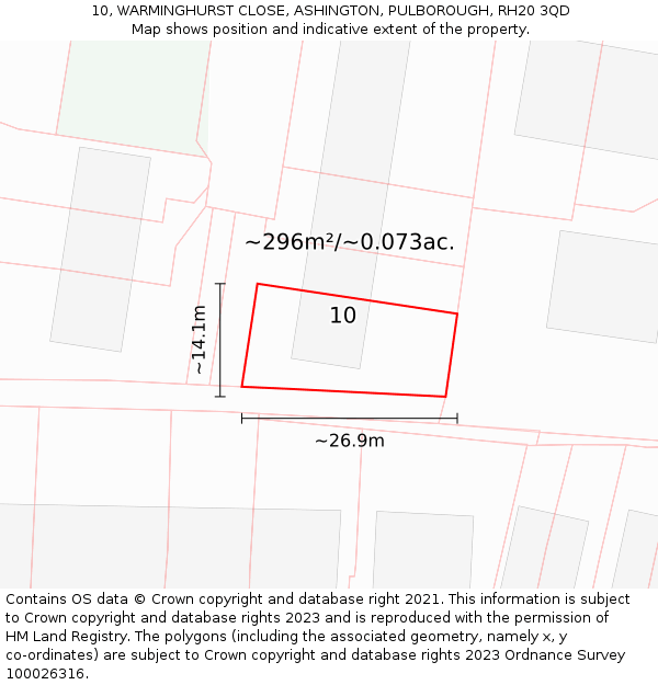 10, WARMINGHURST CLOSE, ASHINGTON, PULBOROUGH, RH20 3QD: Plot and title map