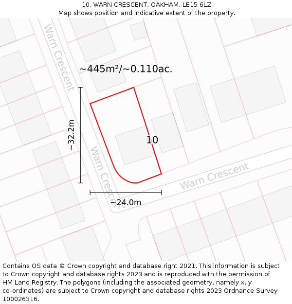 10, WARN CRESCENT, OAKHAM, LE15 6LZ: Plot and title map