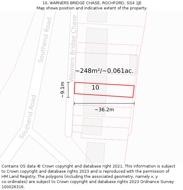 10, WARNERS BRIDGE CHASE, ROCHFORD, SS4 1JE: Plot and title map