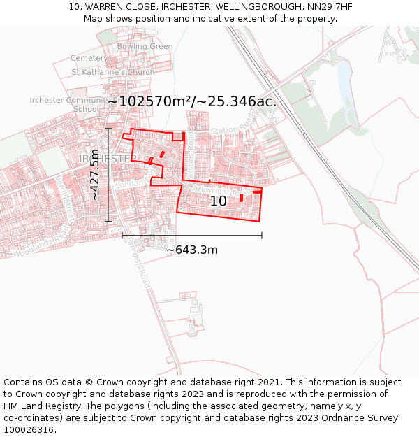 10, WARREN CLOSE, IRCHESTER, WELLINGBOROUGH, NN29 7HF: Plot and title map