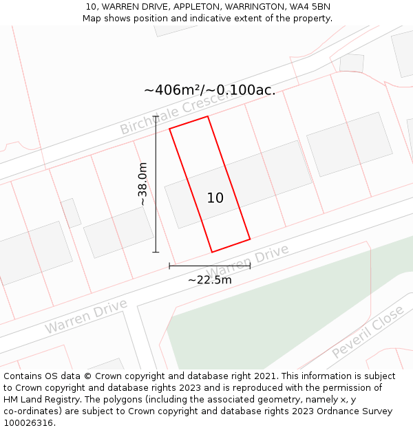 10, WARREN DRIVE, APPLETON, WARRINGTON, WA4 5BN: Plot and title map