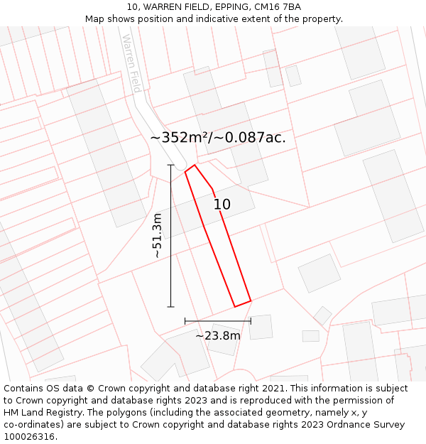 10, WARREN FIELD, EPPING, CM16 7BA: Plot and title map
