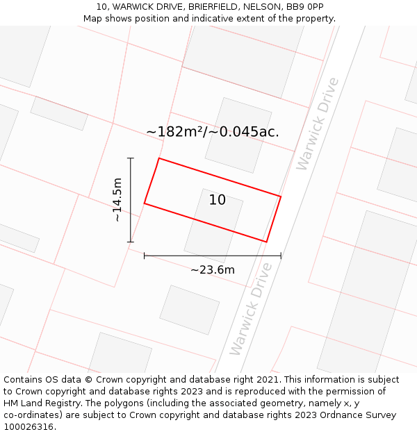 10, WARWICK DRIVE, BRIERFIELD, NELSON, BB9 0PP: Plot and title map