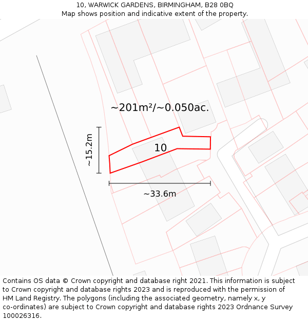 10, WARWICK GARDENS, BIRMINGHAM, B28 0BQ: Plot and title map