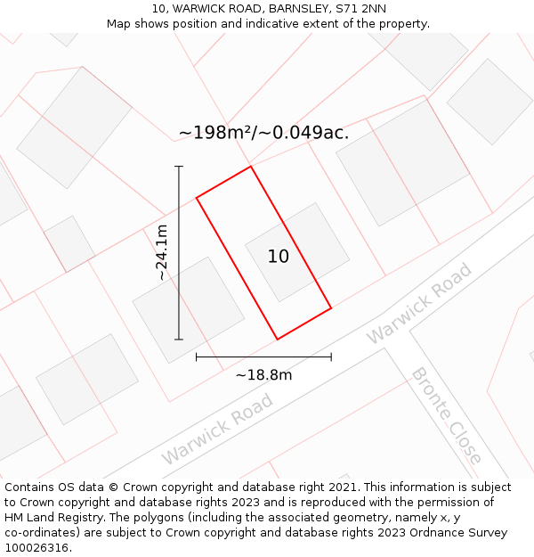 10, WARWICK ROAD, BARNSLEY, S71 2NN: Plot and title map
