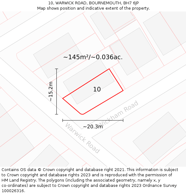 10, WARWICK ROAD, BOURNEMOUTH, BH7 6JP: Plot and title map