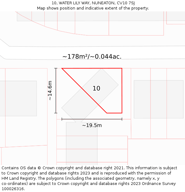10, WATER LILY WAY, NUNEATON, CV10 7SJ: Plot and title map