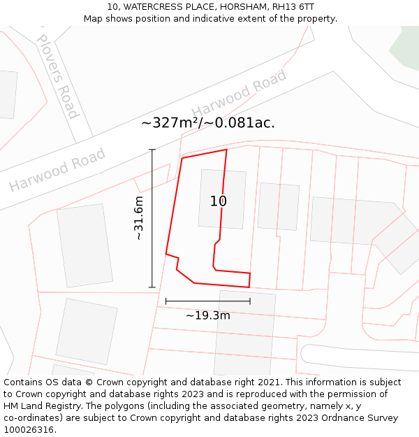 10, WATERCRESS PLACE, HORSHAM, RH13 6TT: Plot and title map