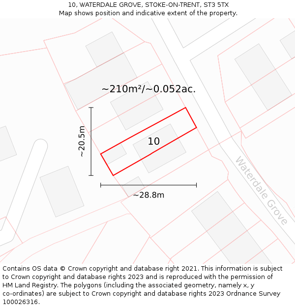 10, WATERDALE GROVE, STOKE-ON-TRENT, ST3 5TX: Plot and title map