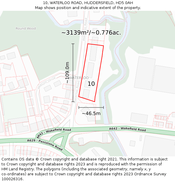 10, WATERLOO ROAD, HUDDERSFIELD, HD5 0AH: Plot and title map