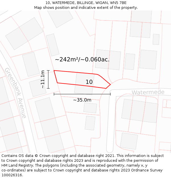 10, WATERMEDE, BILLINGE, WIGAN, WN5 7BE: Plot and title map