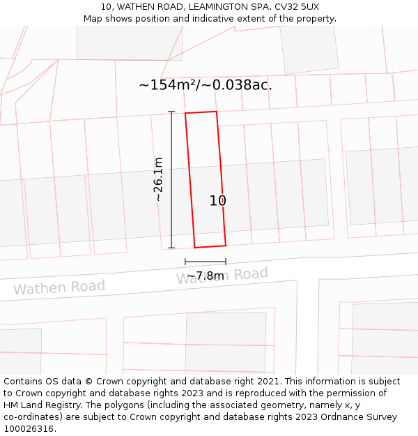 10, WATHEN ROAD, LEAMINGTON SPA, CV32 5UX: Plot and title map