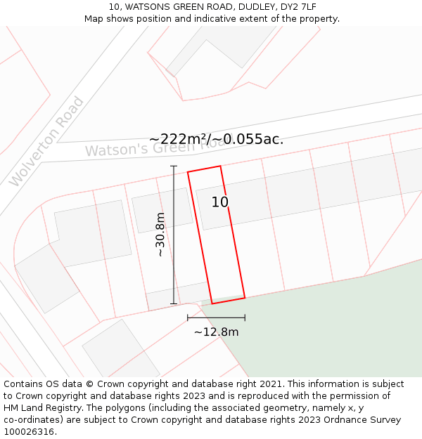 10, WATSONS GREEN ROAD, DUDLEY, DY2 7LF: Plot and title map
