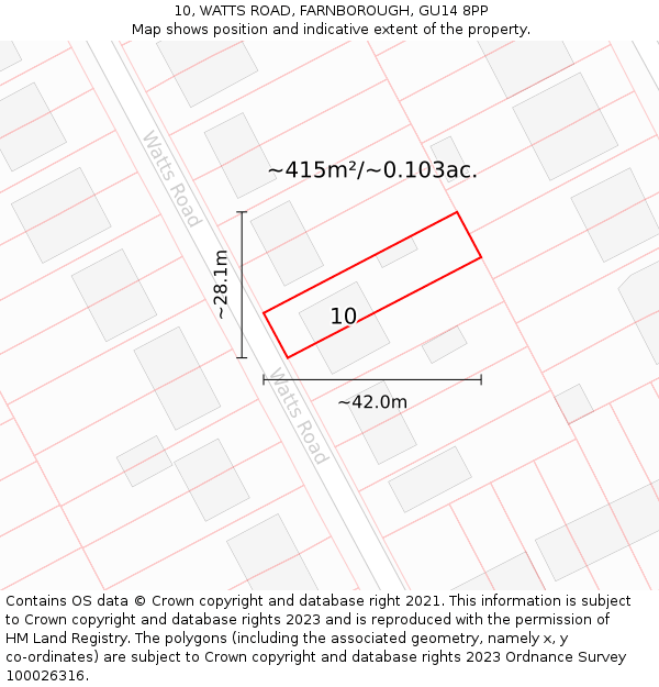 10, WATTS ROAD, FARNBOROUGH, GU14 8PP: Plot and title map