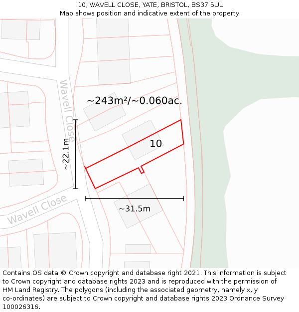 10, WAVELL CLOSE, YATE, BRISTOL, BS37 5UL: Plot and title map