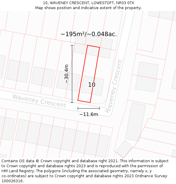10, WAVENEY CRESCENT, LOWESTOFT, NR33 0TX: Plot and title map