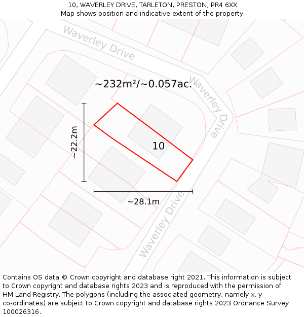 10, WAVERLEY DRIVE, TARLETON, PRESTON, PR4 6XX: Plot and title map