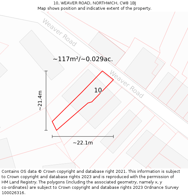 10, WEAVER ROAD, NORTHWICH, CW8 1BJ: Plot and title map