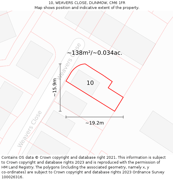 10, WEAVERS CLOSE, DUNMOW, CM6 1FR: Plot and title map