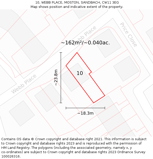10, WEBB PLACE, MOSTON, SANDBACH, CW11 3EG: Plot and title map