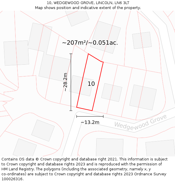 10, WEDGEWOOD GROVE, LINCOLN, LN6 3LT: Plot and title map