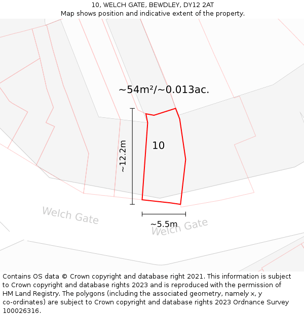 10, WELCH GATE, BEWDLEY, DY12 2AT: Plot and title map