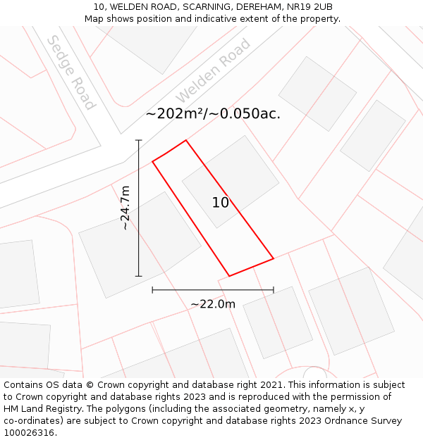 10, WELDEN ROAD, SCARNING, DEREHAM, NR19 2UB: Plot and title map