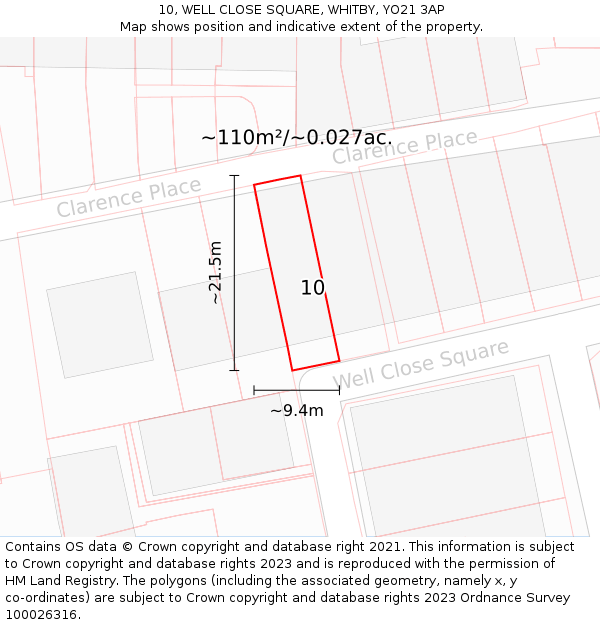 10, WELL CLOSE SQUARE, WHITBY, YO21 3AP: Plot and title map