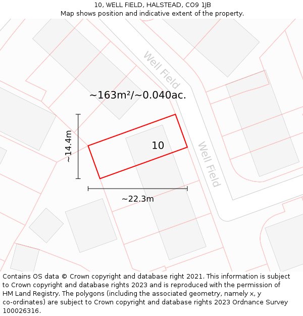 10, WELL FIELD, HALSTEAD, CO9 1JB: Plot and title map