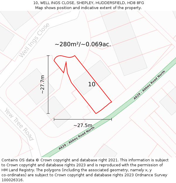 10, WELL INGS CLOSE, SHEPLEY, HUDDERSFIELD, HD8 8FG: Plot and title map