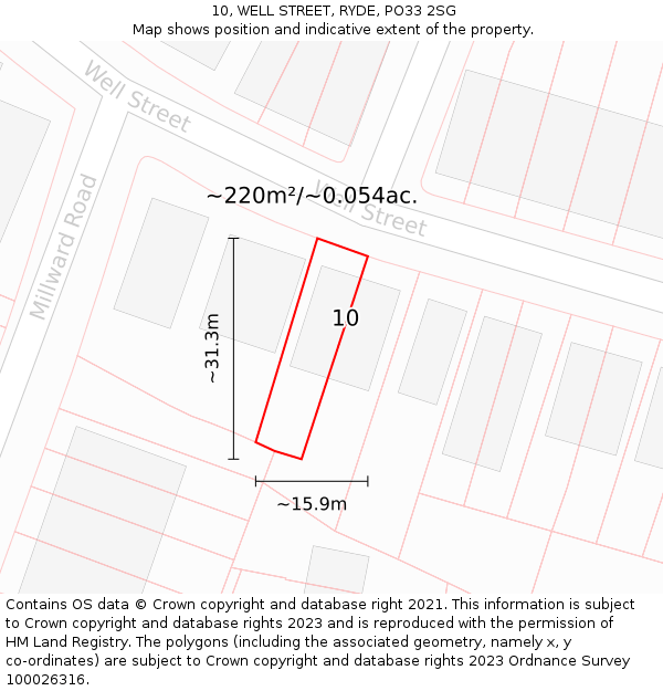 10, WELL STREET, RYDE, PO33 2SG: Plot and title map