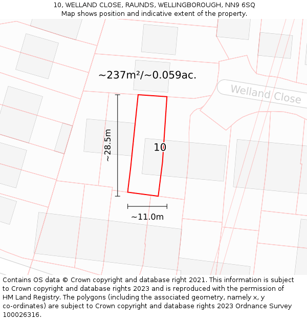 10, WELLAND CLOSE, RAUNDS, WELLINGBOROUGH, NN9 6SQ: Plot and title map