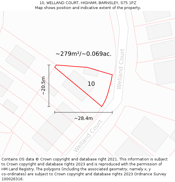 10, WELLAND COURT, HIGHAM, BARNSLEY, S75 1PZ: Plot and title map