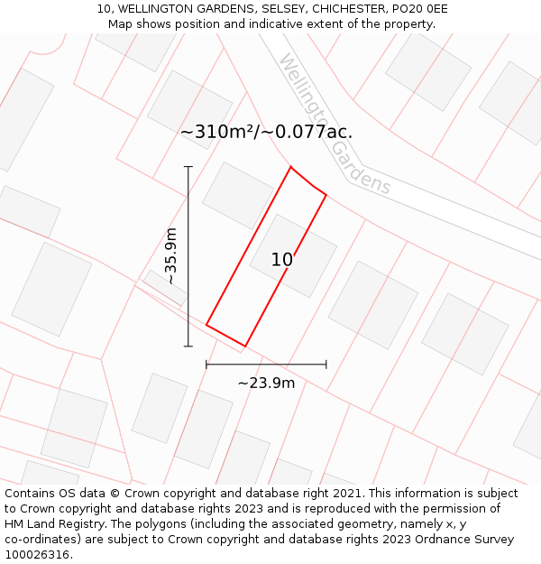 10, WELLINGTON GARDENS, SELSEY, CHICHESTER, PO20 0EE: Plot and title map