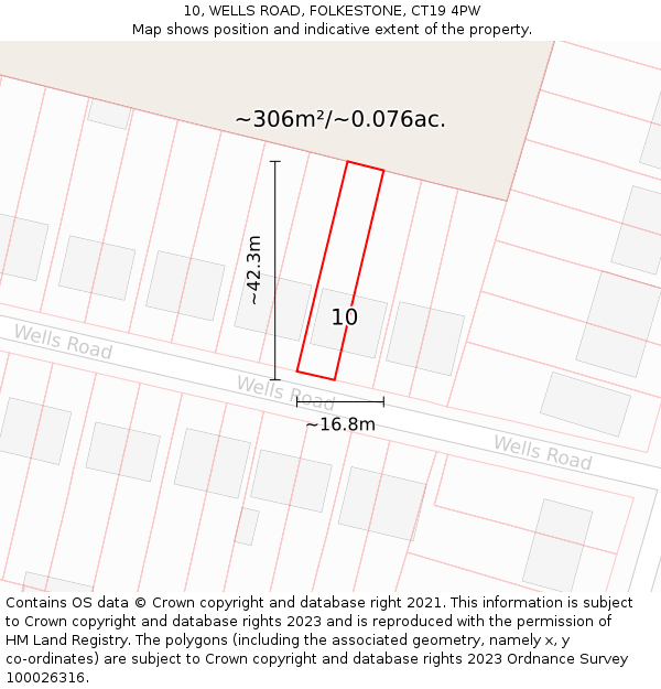 10, WELLS ROAD, FOLKESTONE, CT19 4PW: Plot and title map